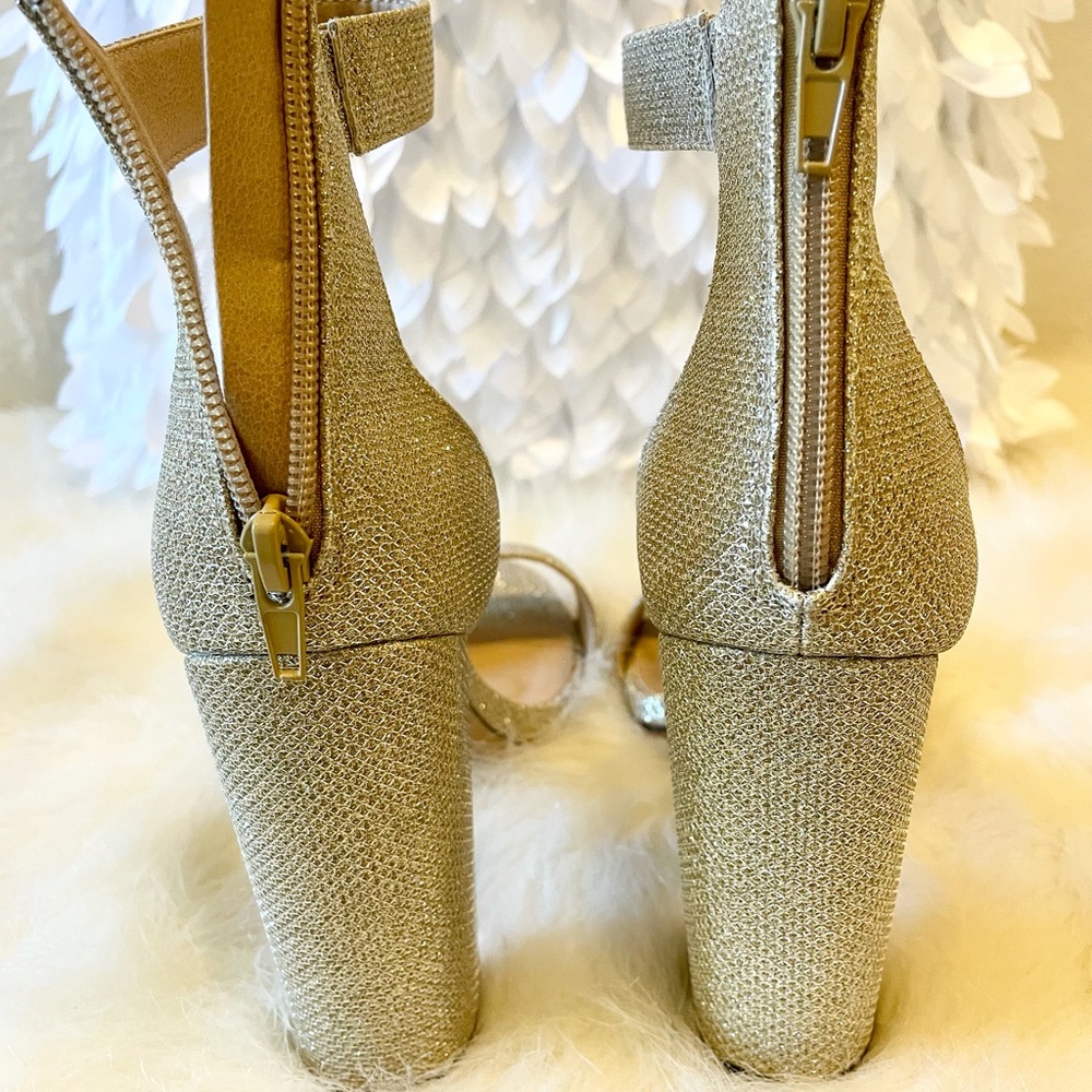 New Gold Glitter Block Heels 8.5 - Picture 3 of 4
